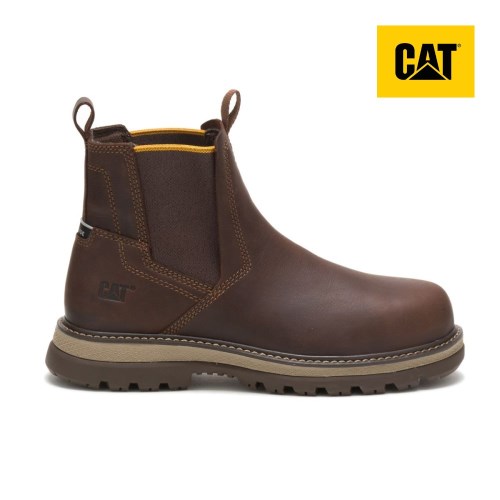 CAT Fairbanks Chelsea Steel Toe Men's Work Boots Dark Brown (AU Z-479) Australia